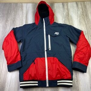 Analog AG Burton Greed Jacket Mens M Red Blue Snowboarding Hooded Heavy Durable